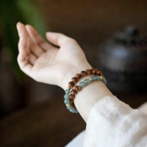 [青檀] Chinese Blue Water Jadeite Agarwood Bracelet |Calm Mind, Boost Energy, Stay Protected