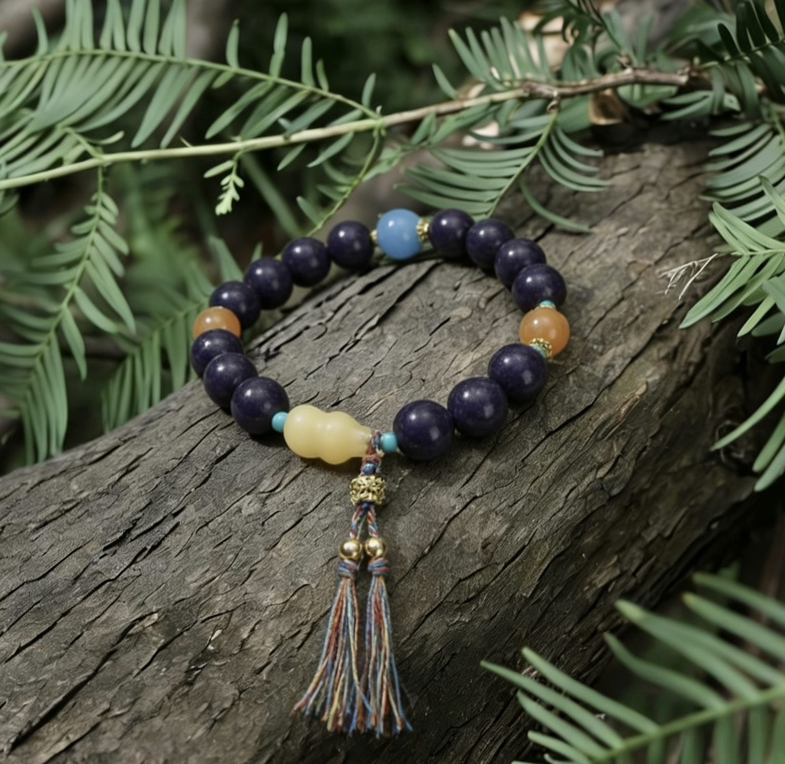 Oriental Aromatherapy Herbal Bead Bracelet - Purple Qi Eastward Formula | Natural Herbal & Crystal Beads | Sleep & Mind Calming