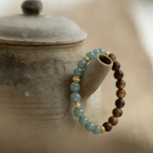 [青檀] Chinese Blue Water Jadeite Agarwood Bracelet | Healing Energy & Protection