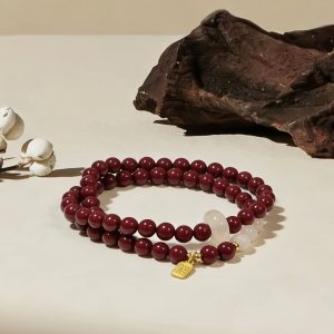 [朱韵] Chinese Cinnabar Hetian Jade Bracelet | Peace, Health & Prosperity