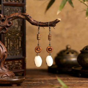[白芸豆]Natural Plant | White Kidney Bean & Wood Bead Earrings | Spirit & Zen Charm